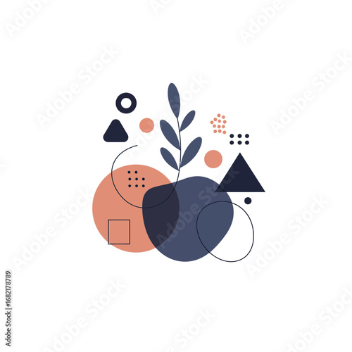 Abstract Geometric Composition with Dusty Rose and Teal Shapes