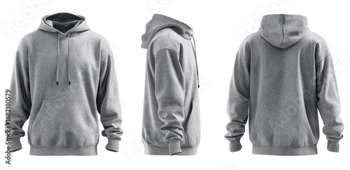 Gray hoodie, three-view mockup (3)