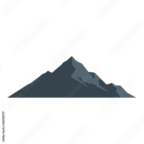 Dark Grey Mountain Peak Silhouette Against White Background