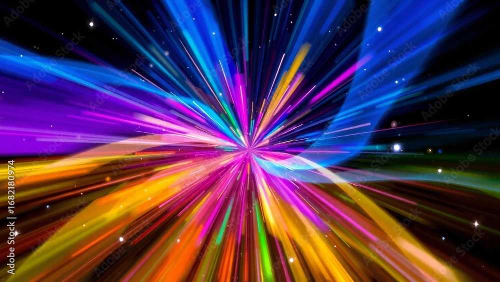 Obraz premium Vibrant explosion of colorful light trails in a dark abstract background
