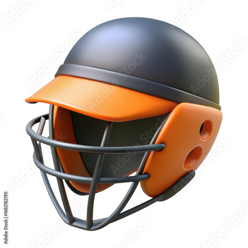3d cricket helmet with orange visor isolated on transparent background