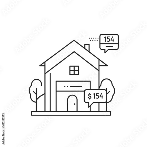 Line Art Illustration of a House with Price Tags