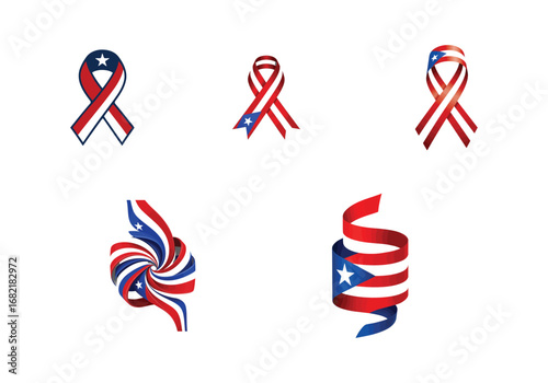 Collection of Red and White Ribbon Loop Designs, Awareness Symbol Vector Set