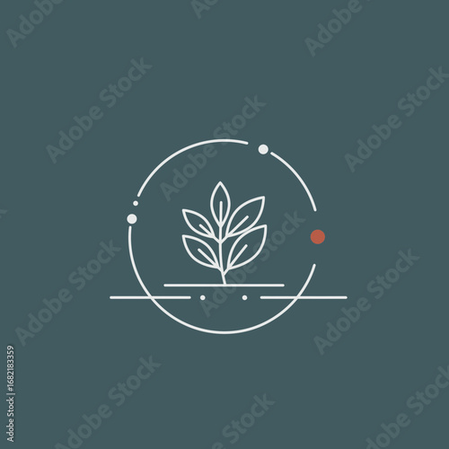 Minimalist Plant Line Art Icon in Teal Circle