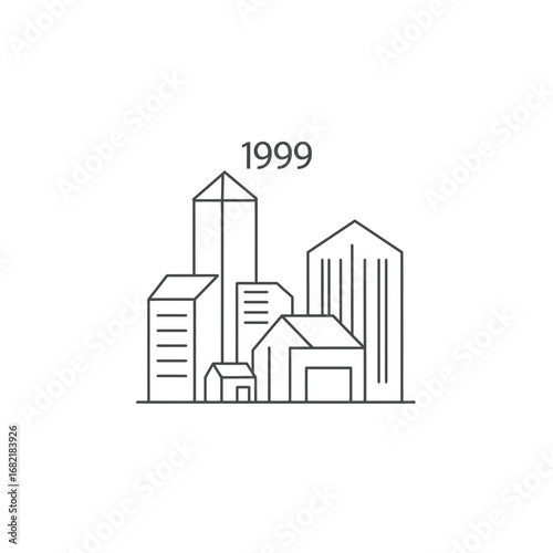 Simple Cityscape Line Art Illustration 1999