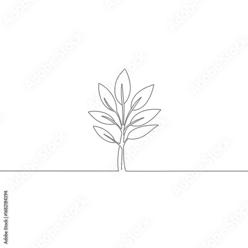 Single Line Drawing of a Small Tree with Leaves