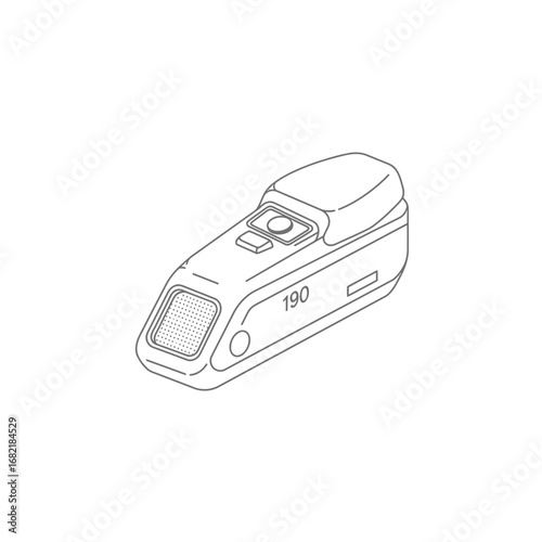 White Line Art Illustration of a Compact Electronic Device