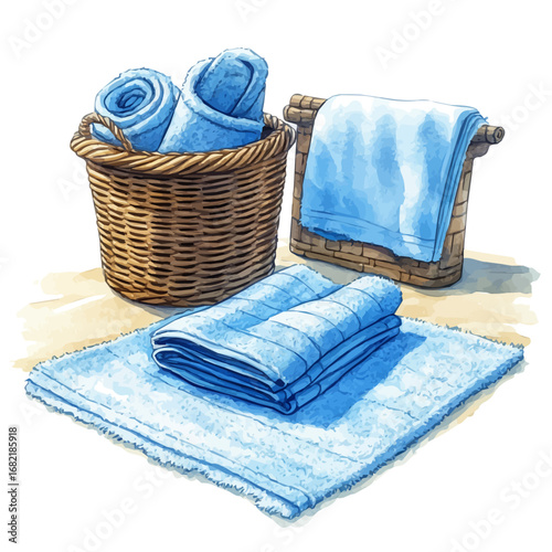 Beach Towel, watercolor illustration vector, isolated on a white background.