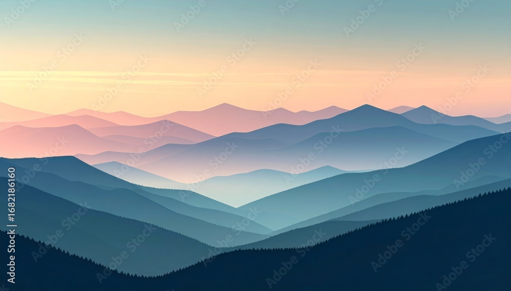Obraz premium Mountain silhouette at dawn layered horizon in pastel gradien