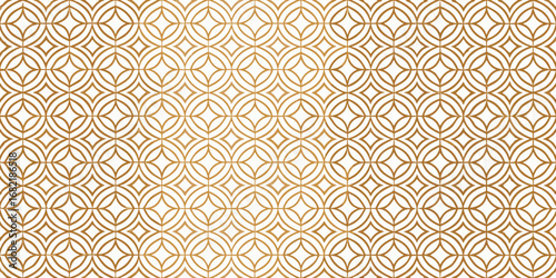 Elegant gold geometric pattern with interlocking circles and diamond shapes on a white background
