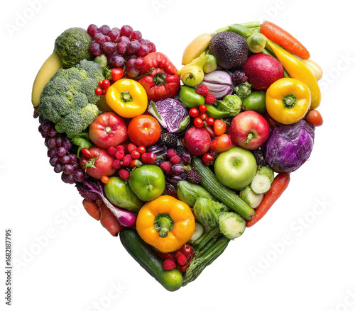 Heart-shaped arrangement of colorful fruits and vegetables (5)