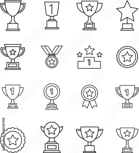 Line art icons of awards and achievements representing success and winning