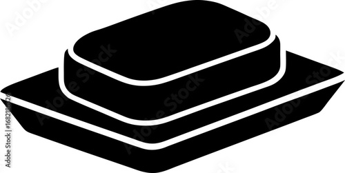 A Bar of Soap on a Soap Dish Silhouette Vector Illustration