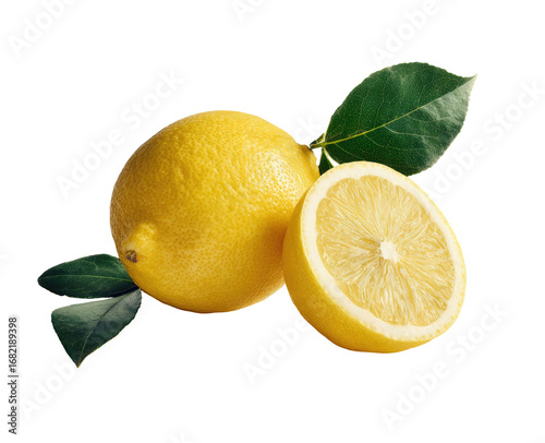 Wallpaper Mural Two lemons, one whole and one sliced, with leaves Torontodigital.ca