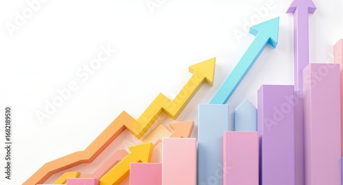 Free Download Colorful 3D Arrow Graph Showing Growth and Success, Upward Trend, Business Chart Illustration - GFXLoad