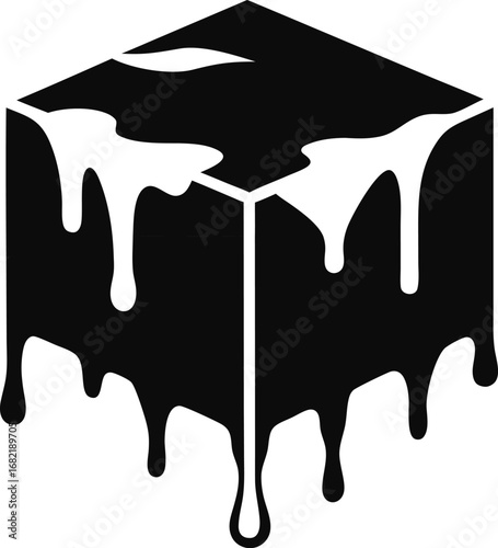 Melting Ice Cube Silhouette Vector Illustration Black