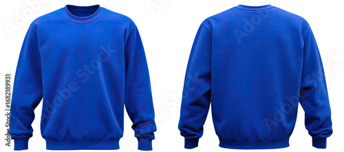 Blank royal blue sweatshirt, front and back views