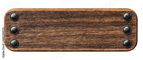 Dark wood rectangular plaque with metal rivets