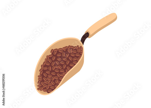 Coffee bean in scoop. Simple flat illustration.