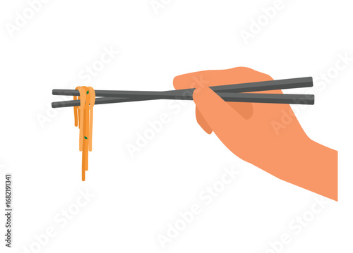 Straight noodle rolled on chopstick, simple flat illustration.
