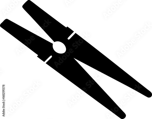 Vector Silhouette of a Single Old Wooden Clothespin
