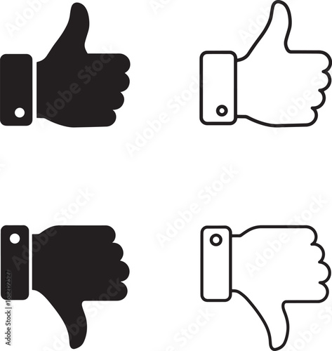 Thumbs up and thumbs down vector icons for positive and negative feedback