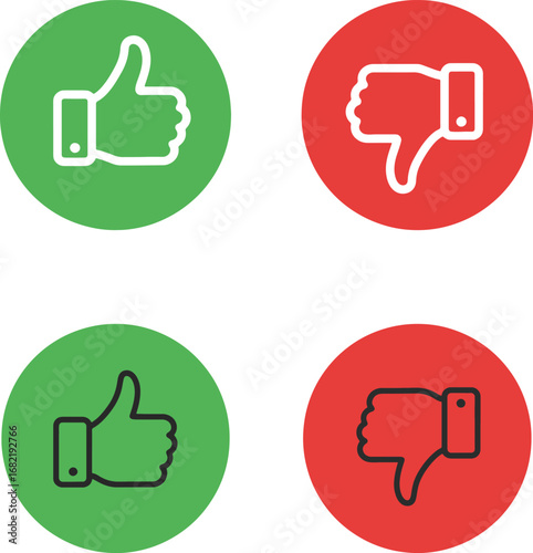 Thumbs up and thumbs down icons in green and red circles