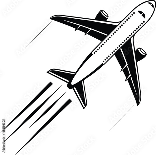 Flat airplane silhouette icon for aviation and travel design