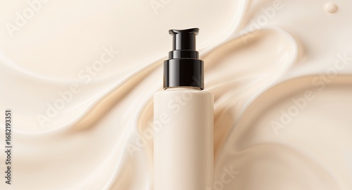 Product Packaging Mockup Cream Dispenser Bottle on a Creamy Background