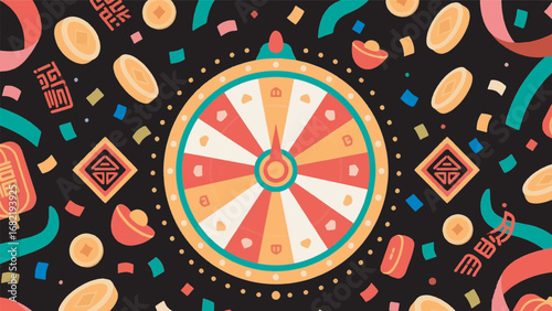 Illustration of Fortune Wheel Spinning Vector Design Template with Detailed Background