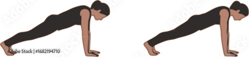 Man and woman doing Yoga. Four limbed staff pose vector. Man and Woman preparing to push up exercise.
