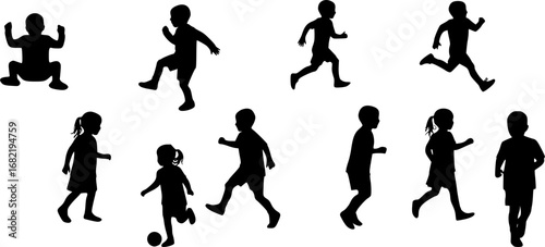 CAD Drawings. Set kids outlines isolated on white background. Sitting, walking, etc. Vector illustration.
