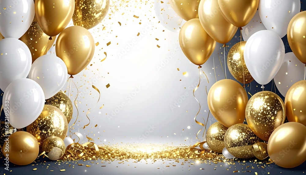 Golden Balloons with Falling Confetti – Luxury Celebration Background for Every Events Golden Balloons with Falling Confetti – Luxury Celebration Background for Every Events