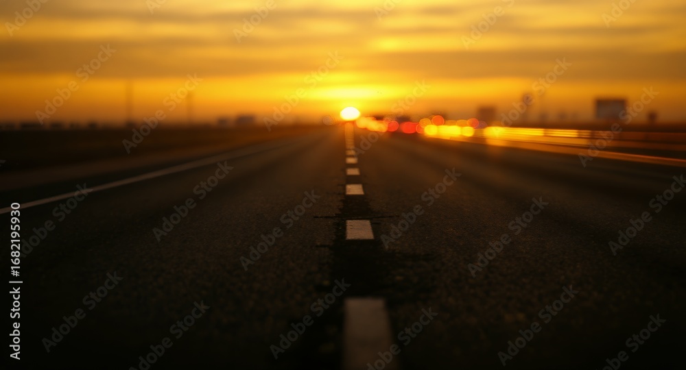 Fototapeta premium Sunset Highway Road Trip Golden Hour Asphalt Journey Driving Travel