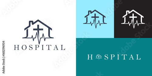 Logo hospital plus Vector. Heart care logo, medical logo, minimalist and business logo design in vector template.