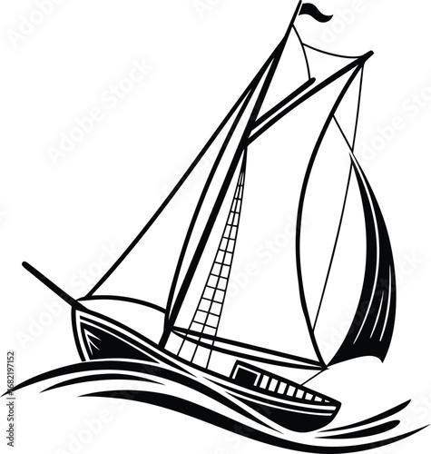 Flat vector icon of a sailing ship in silhouette