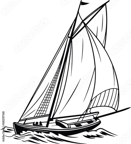 Classic sailing ship nautical transportation silhouette flat vector icon