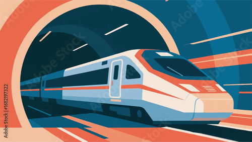 Illustration of Fast Train in a Tunnel Vector Design Template with Motion Background