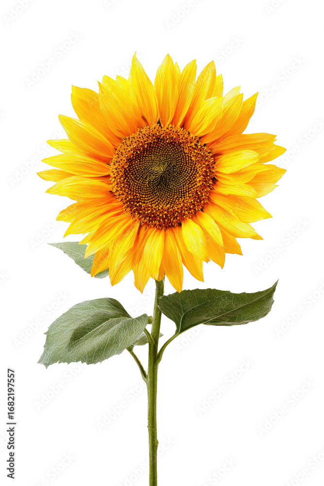 Fototapeta premium Bright sunflower with green leaves