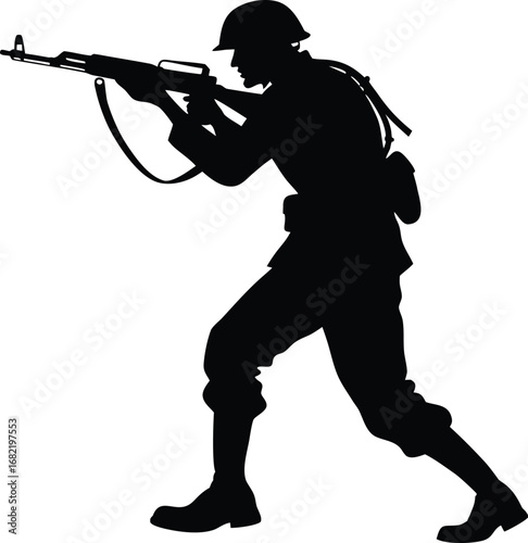 Soldier holding rifle in flat design silhouette style