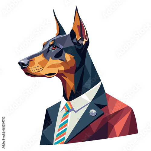 Sophisticated Doberman in Sharp Business Suit with Striped Tie Exudes Professionalism and Confidence