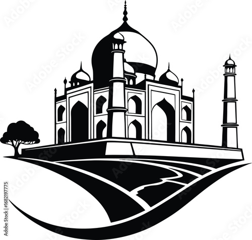 Iconic taj mahal monument silhouette flat vector design