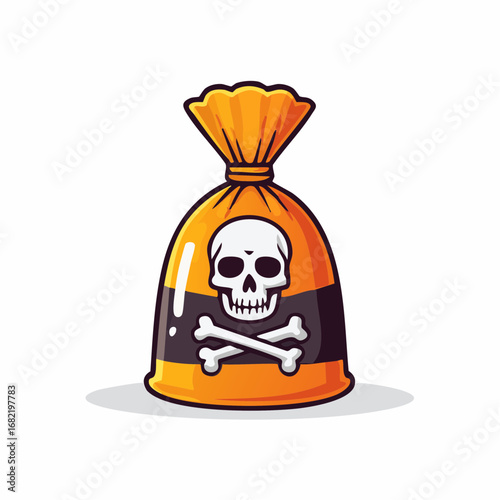 Poisonous bag with skull and crossbones icon, representing danger and toxicity, warning symbol