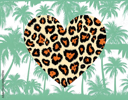 Wallpaper Mural Heart-shaped leopard print, tropical palm trees Torontodigital.ca