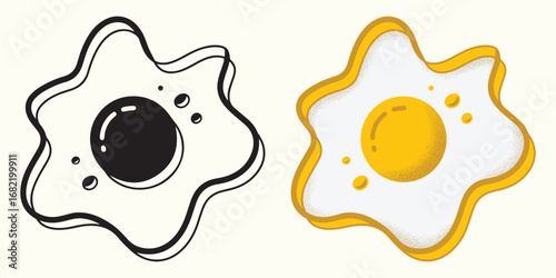 Fried Egg Vector Illustration In Color And Outline