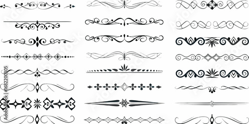 Collection of elegant black decorative borders and dividers with intricate flourishes and patterns