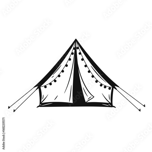 Camping Tent Silhouette – Outdoor Adventure Shelter Icon with Lights