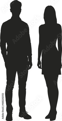 Silhouette of a man and woman standing side by side on white background vector illustration