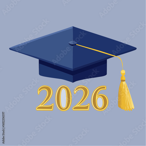 Class of 2026 Cap. A classic graduation cap (mortarboard) shown from the side, with the tassel forming the shape of the numbers "2026".
