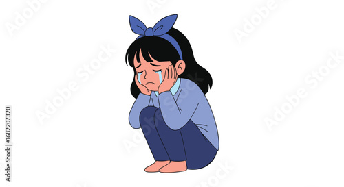 Heartbroken child crying inconsolably, hands clasped to face in distress, feeling alone and sad